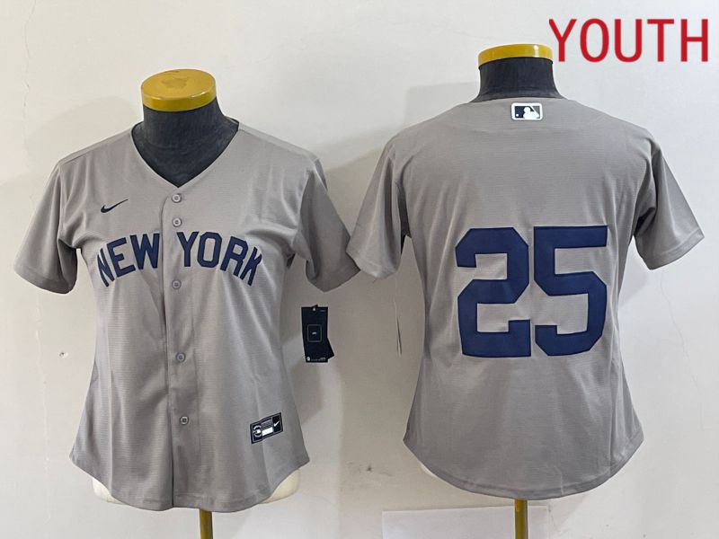 Youth New York Yankees 25 No Name Grey Nike Game 2024 MLB Jersey style 1